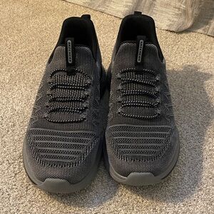 Skechers Men's Slip-On Knit Athletic Sneakers in Dark Gray and Black